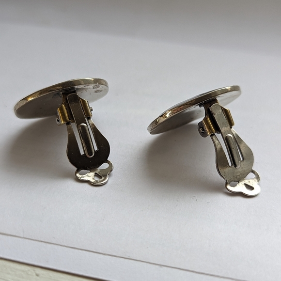 Abalone Earrings Alpaca Mexico Floral clip on vintage mother of pearl - Picture 2 of 8